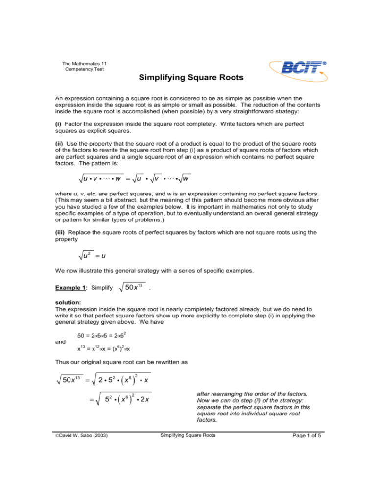 Simplifying Square Roots