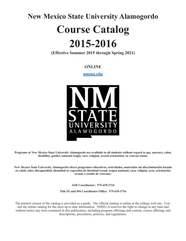 Course Catalog 2015 2016 New Mexico State University