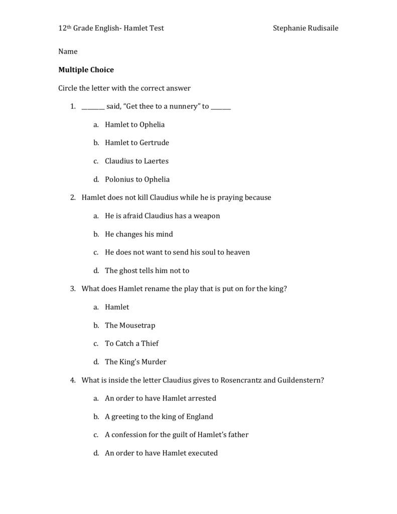 hamlet essay questions grade 12