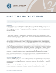 Guide to the Apology Act - College of Occupational Therapists of