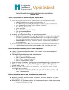 Communicating with Patients after Adverse Events Summary Sheet