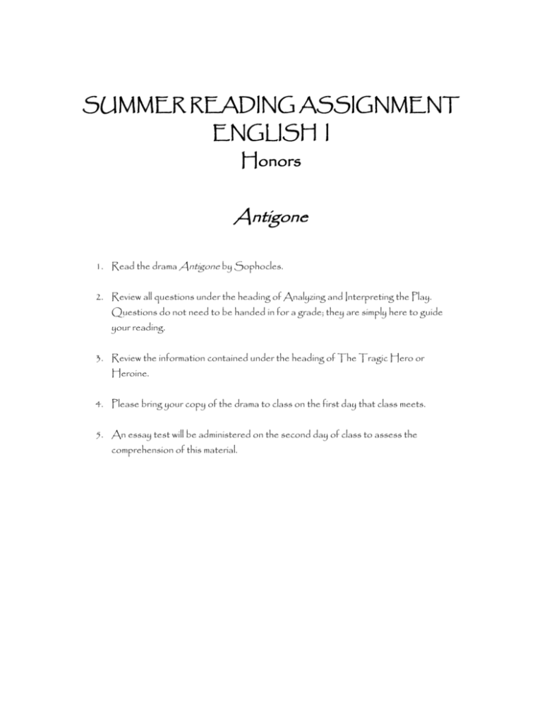 english 2 honors summer assignment