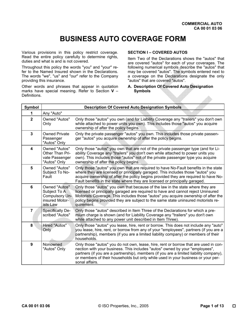 BUSINESS AUTO COVERAGE FORM