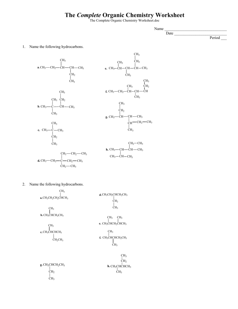 Complete Organic Chemistry Worksheet Answer Key