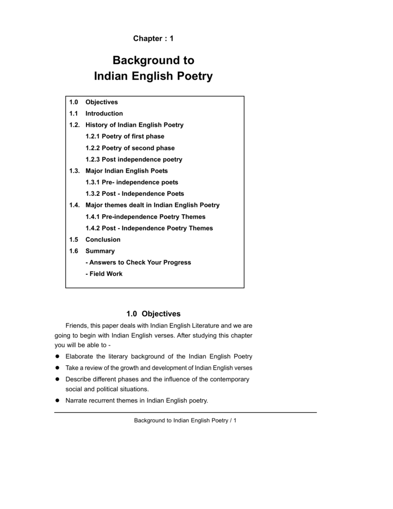 Background To Indian English Poetry - 