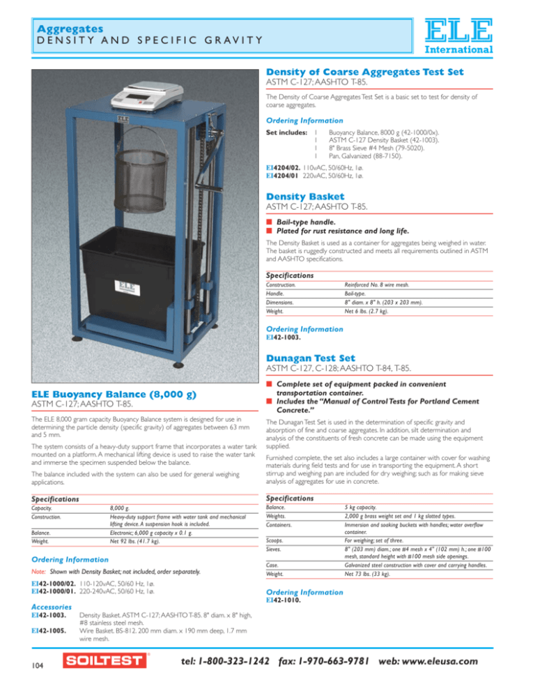 Aggregates DENSITY AND SPECIFIC GRAVITY tel:1-800-323