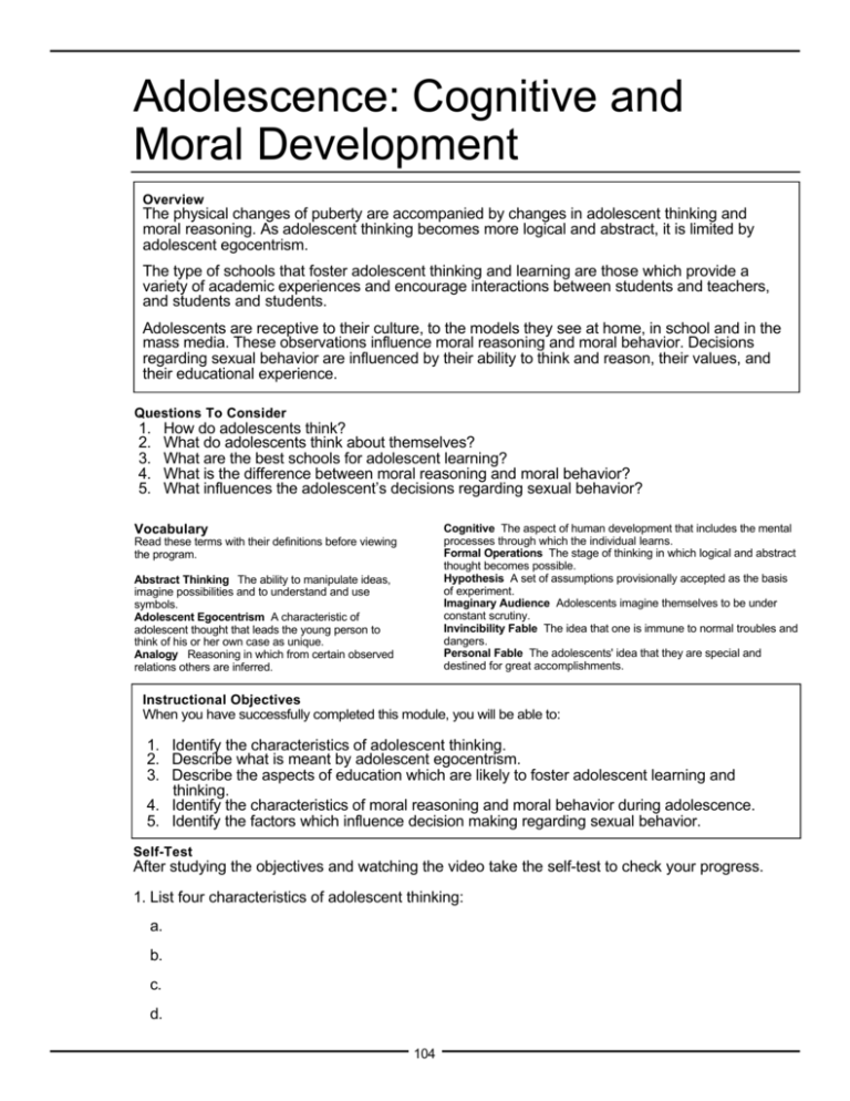 moral development in adolescence essay