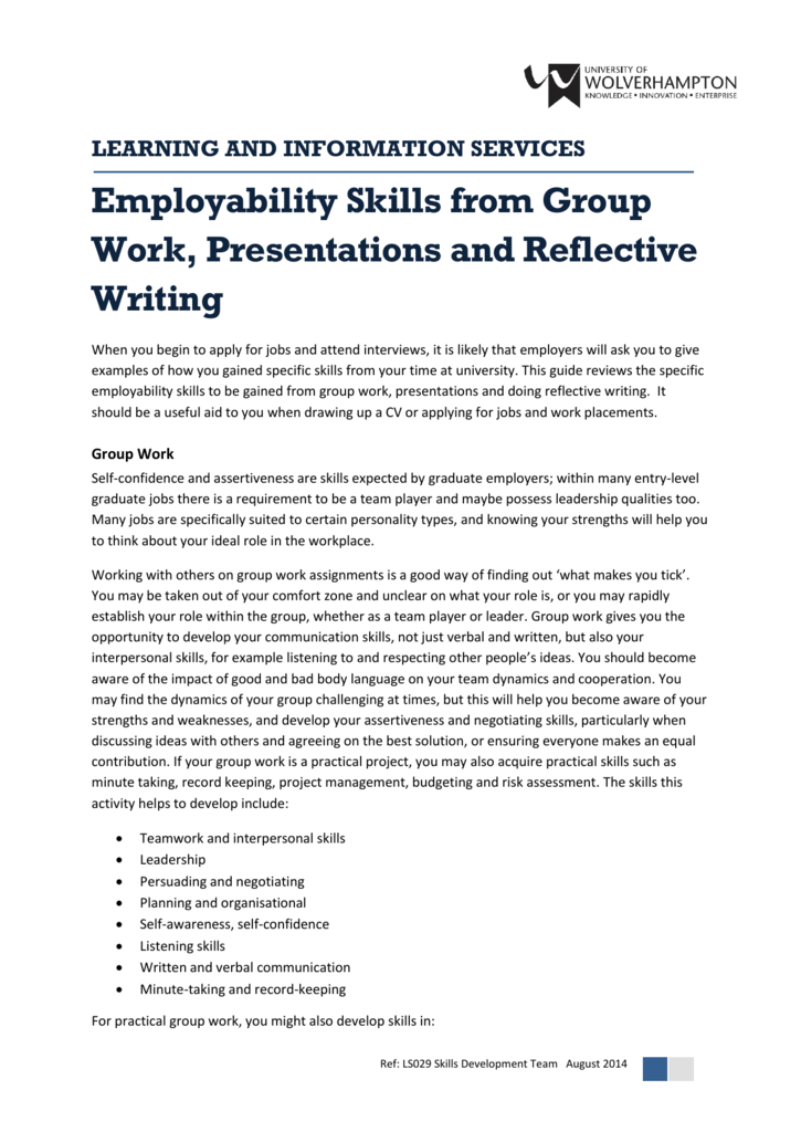 Employability Skills From Group Work Presentations And Reflective