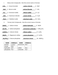 I. Binary Ionic Compounds. Give the correct name or formula: CsBr2