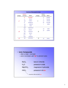 • Ionic Compounds BaCl2 barium chloride K2O potassium oxide Mg