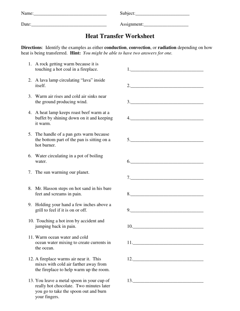Heat Transfer Worksheet 11 Answers - Worksheet List Throughout Heat Transfer Worksheet Answer Key