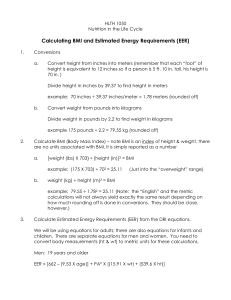 Calculating BMI and Estimated Energy Requirements (EER)