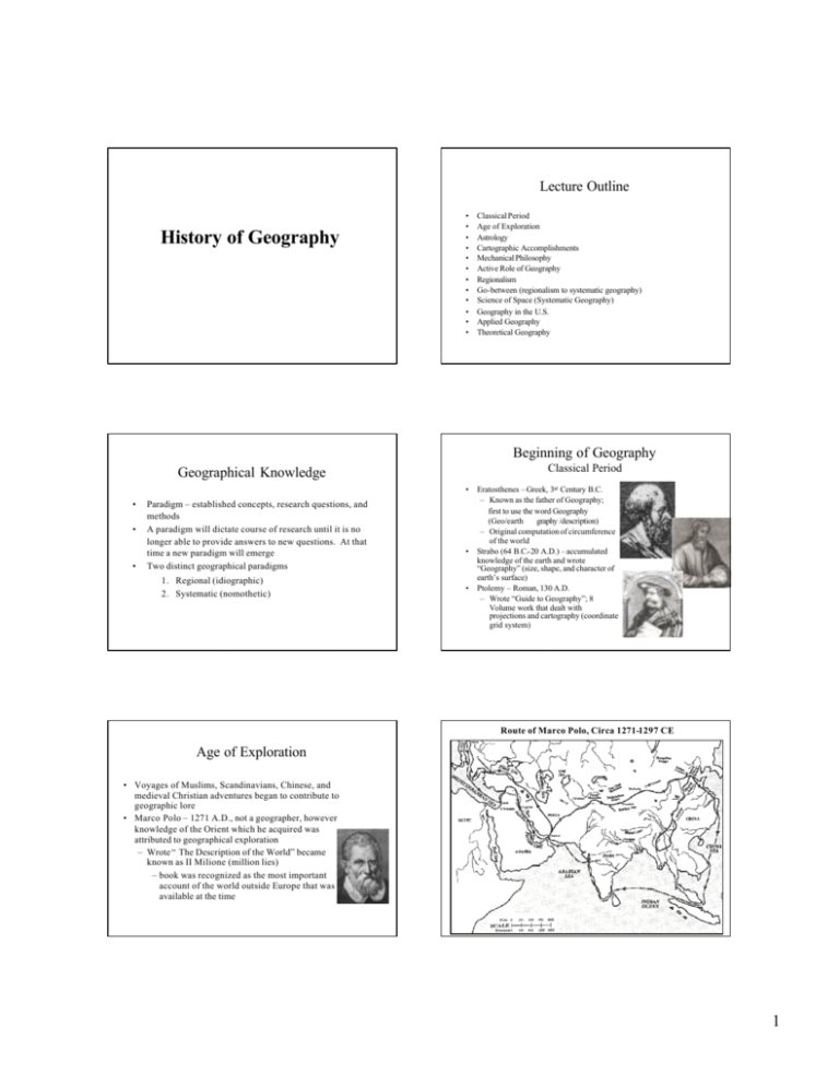 History of Geography Department of Geography