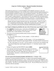 Using Your TI-83/84 Calculator: Binomial Probability Distributions Dr