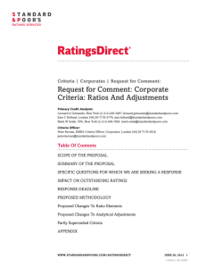 Request for Comment: Corporate Criteria: Ratios And Adjustments