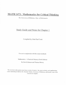 MATH 1473: Mathematics for Critical Thinking