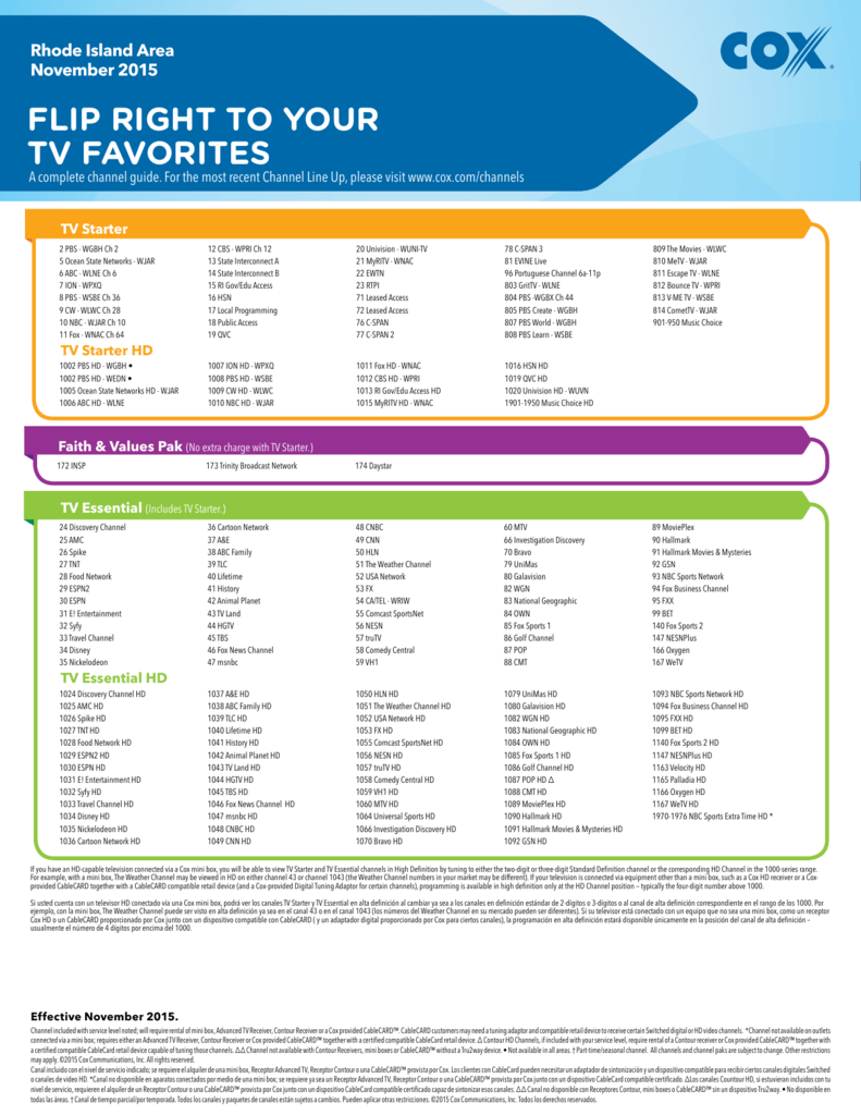 Channel Lineup Cox Communications