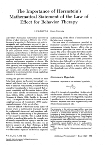 The Importance of Herrnstein's Mathematical Statement of the Law