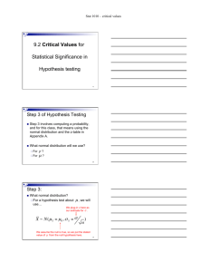 9.2 Critical Values for Statistical Significance in Hypothesis testing