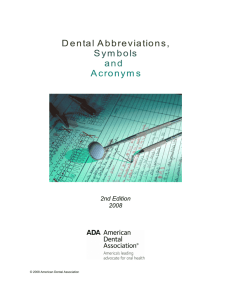 Dental Abbreviations, Symbols and Acronyms