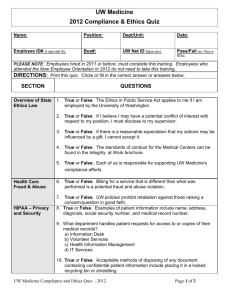 UW Medicine 2012 Compliance & Ethics Quiz