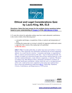 Ethical and Legal Considerations Quiz by Laura King, MA, ELS