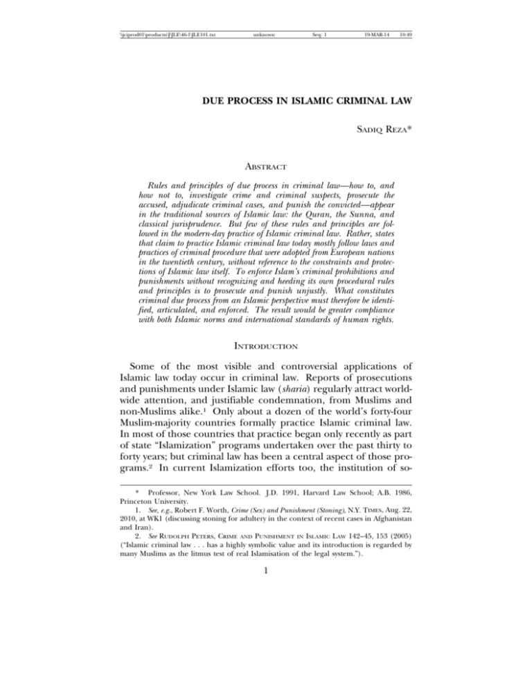 DUE PROCESS IN ISLAMIC CRIMINAL LAW Some Of The Most
