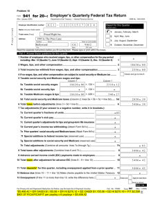 Form 941 for 20--: Employer's Quarterly Federal Tax Return