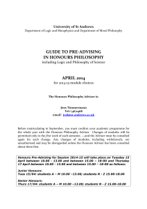 GUIDE TO PRE-ADVISING IN HONOURS PHILOSOPHY APRIL 2014