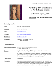 Psychology 103: Introduction to Psychological Science