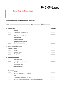 PRE-EMPLOYMENT REQUIREMENTS FORM Your