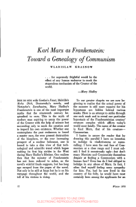 Karl Marx as Frankenstein: Toward a Genealogy of Communism
