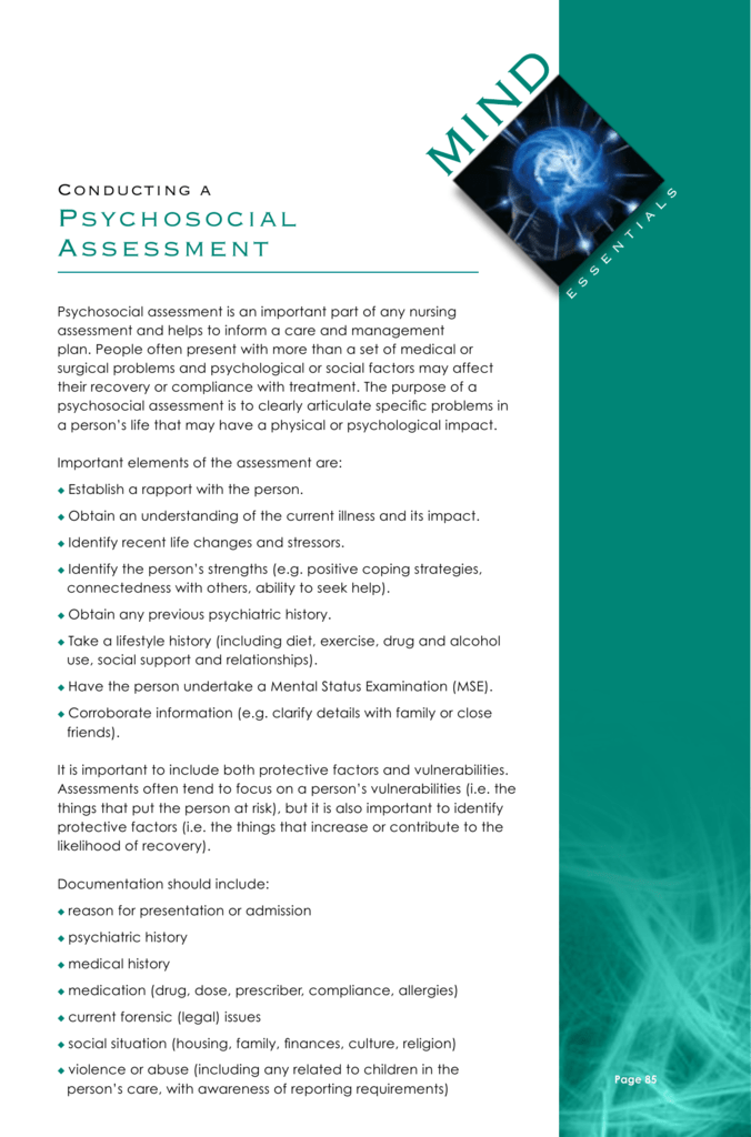 Psychosocial Assessment Example Nursing