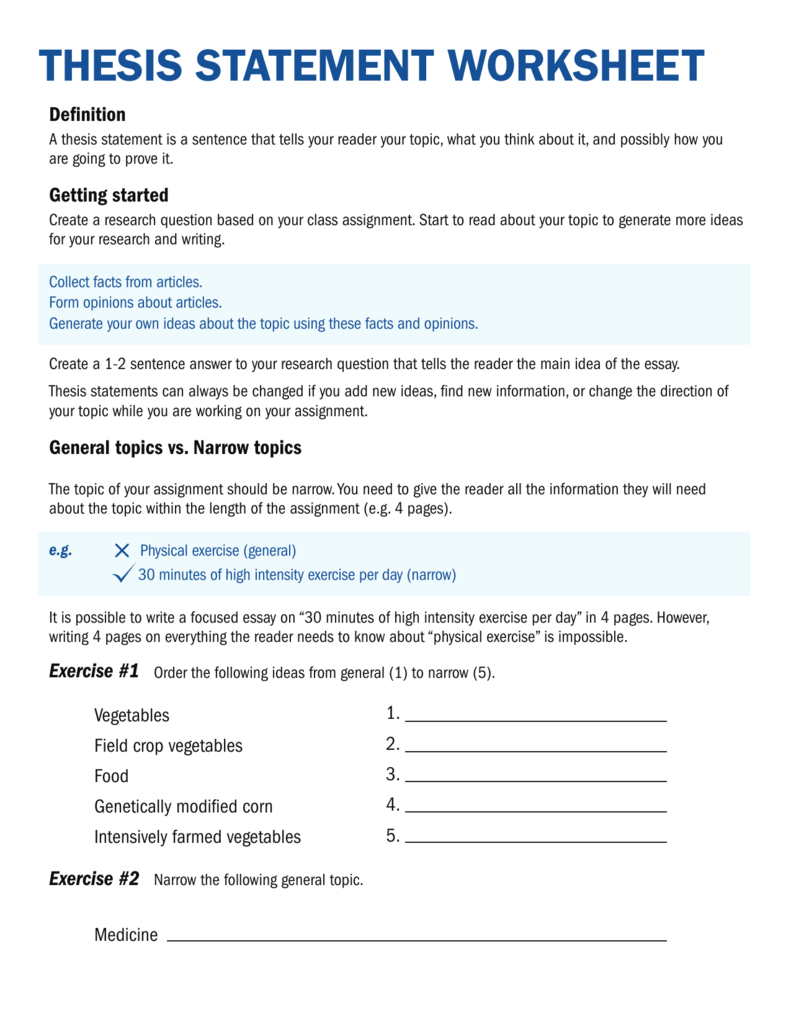 middle school thesis statement practice