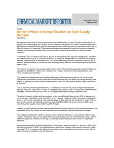 Benzene Prices in Europe Escalate on Tight Supply