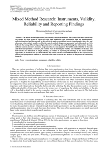 Mixed Method Research: Instruments, Validity, Reliability