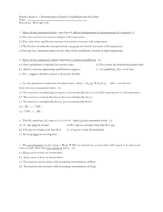 Practice Exam 3: Thermodynamics, Kinetics, Equilibrium and Acid