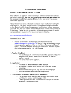 Pre-employment Testing Notes KEIRSEY TEMPERAMENT ONLINE