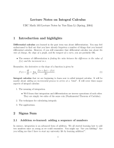 Lecture Notes on Integral Calculus 1 Introduction and highlights 2