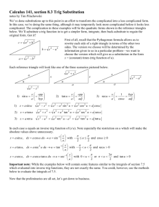 Calculus 141, section 8.3 Trig Substitution
