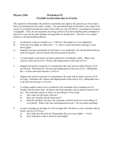 Physics 2204 Worksheet #5 Freefall