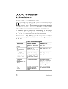 JCAHO “Forbidden” Abbreviations