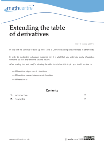 Extending the table of derivatives