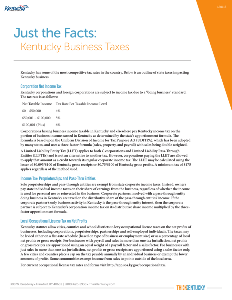 Kentucky Business Taxes Kentucky for Economic