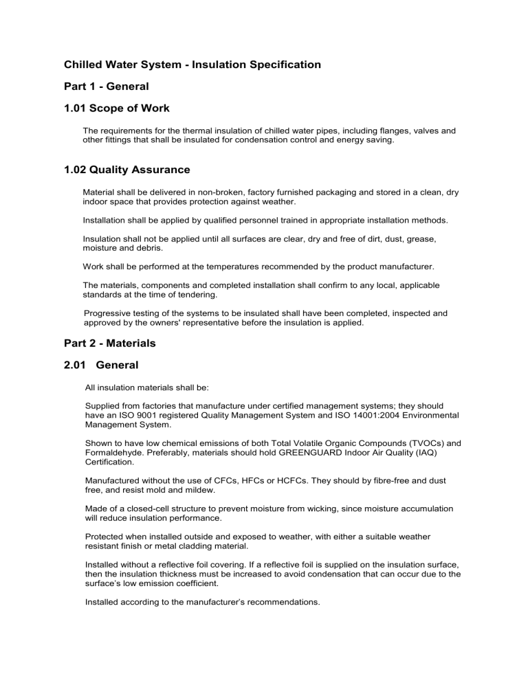 Chilled Water System Insulation Specification Part 1