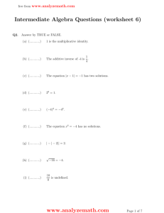Intermediate Algebra Questions (worksheet 6) www.analyzemath.com