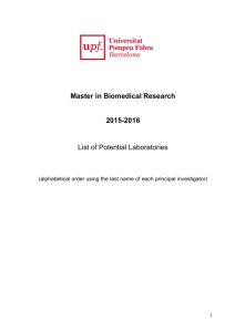List of available research laboratories for the BIOMED master and