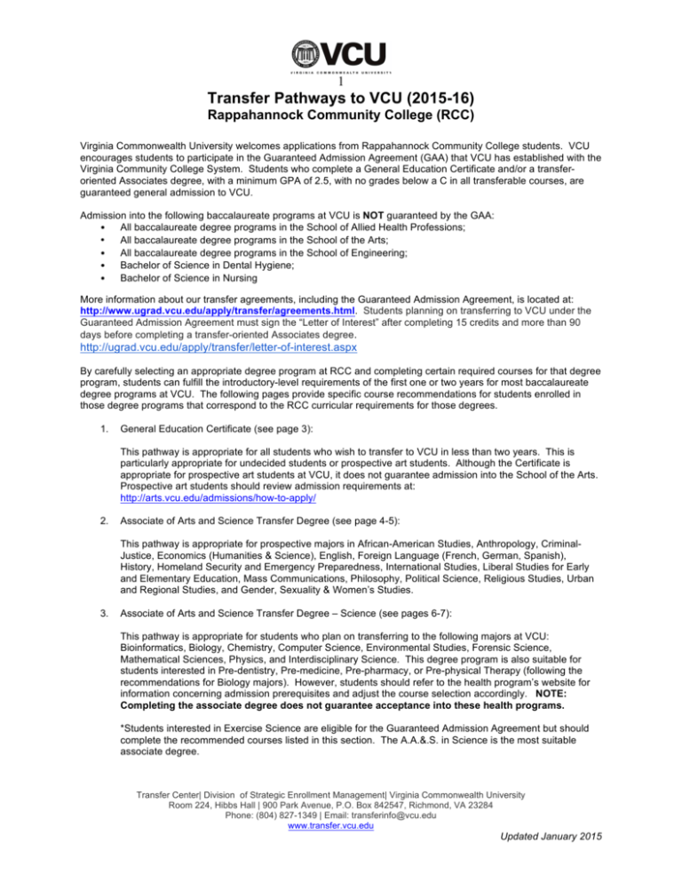 Transfer Pathways to VCU (201516) Transfer Center