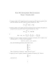 Econ 301 Intermediate Microeconomics Exam 1 formula sheet
