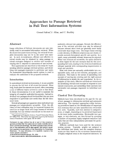 Approaches to Passage Retrieval in Full Text Information Systems